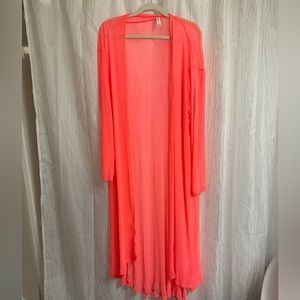 Gorgeous neon coral colour kimono or beach cover up. Brand new.